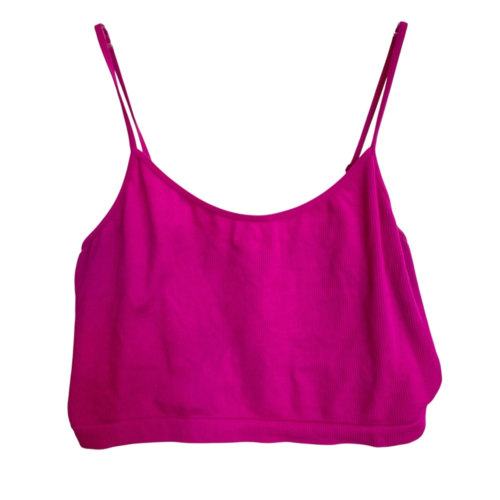Seamless Ribbed Crop Cami Tank Magenta Pink Nylon Wild Fable Adjustable L Women